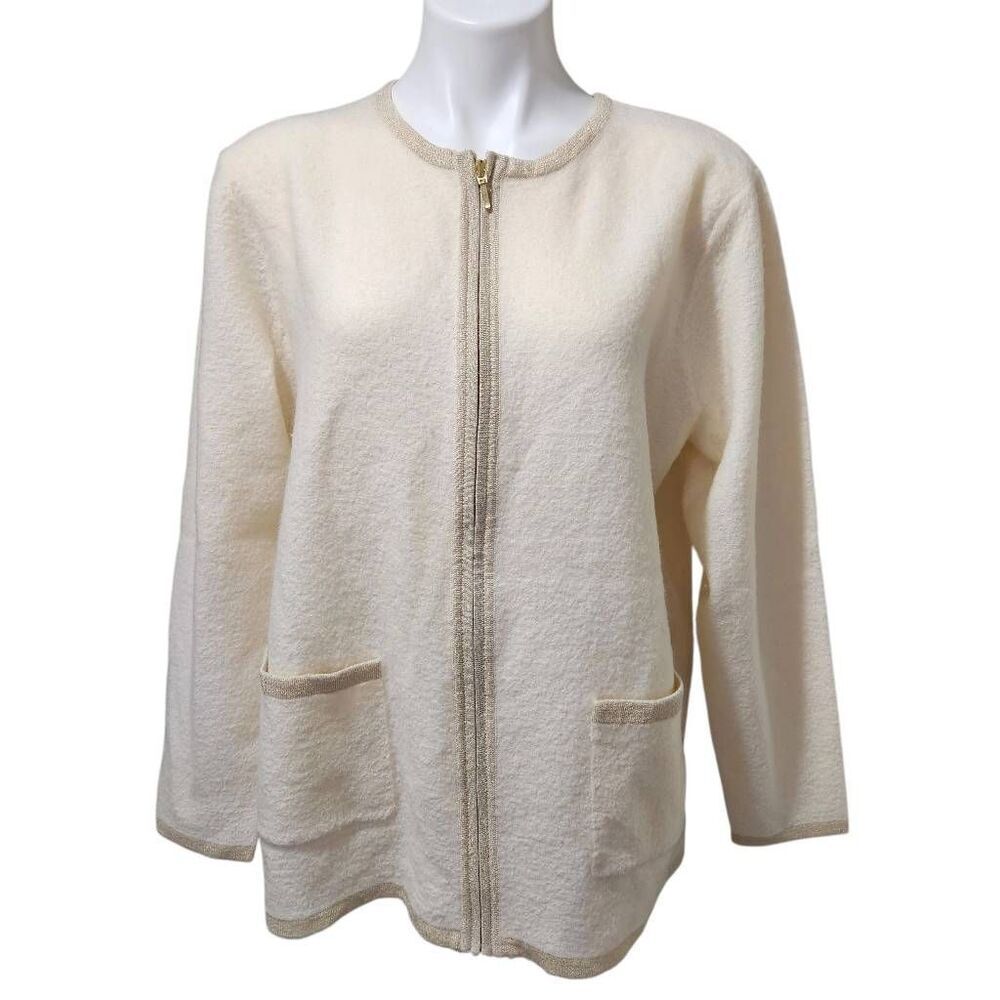 Classic Elements Woman wool full zip sweater cream shimmer‎ gold 16-18W cardigan